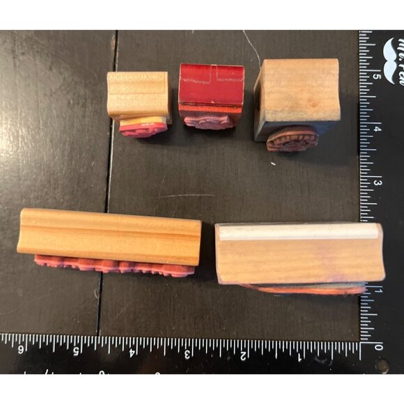 Set Of 5 Vintage Wood mounted Rubber Easter Stamps With Various Designs - Picture 4 of 6